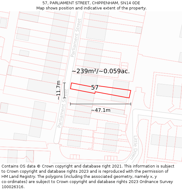 57, PARLIAMENT STREET, CHIPPENHAM, SN14 0DE: Plot and title map