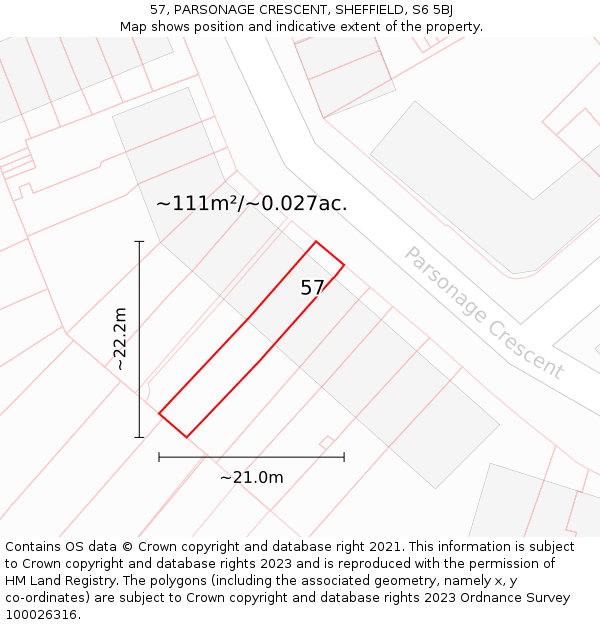 57, PARSONAGE CRESCENT, SHEFFIELD, S6 5BJ: Plot and title map