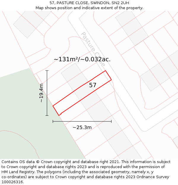57, PASTURE CLOSE, SWINDON, SN2 2UH: Plot and title map