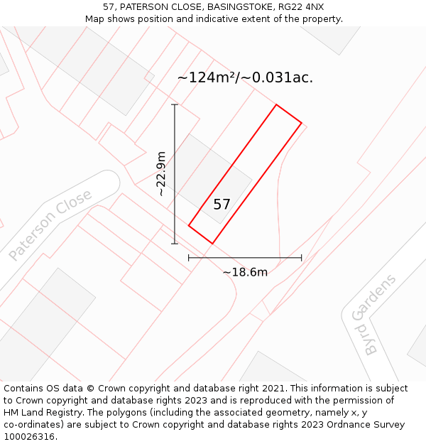 57, PATERSON CLOSE, BASINGSTOKE, RG22 4NX: Plot and title map