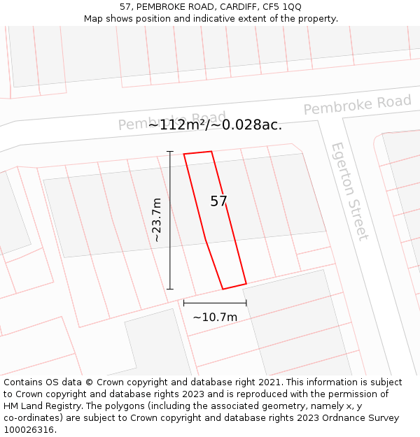 57, PEMBROKE ROAD, CARDIFF, CF5 1QQ: Plot and title map