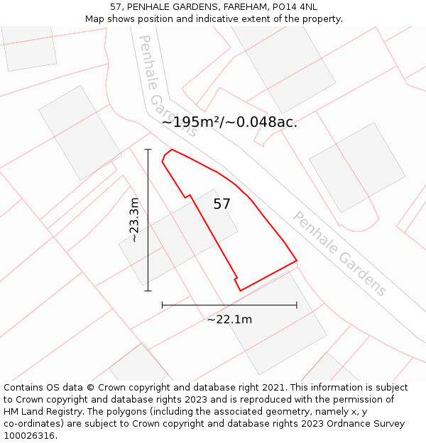 57, PENHALE GARDENS, FAREHAM, PO14 4NL: Plot and title map