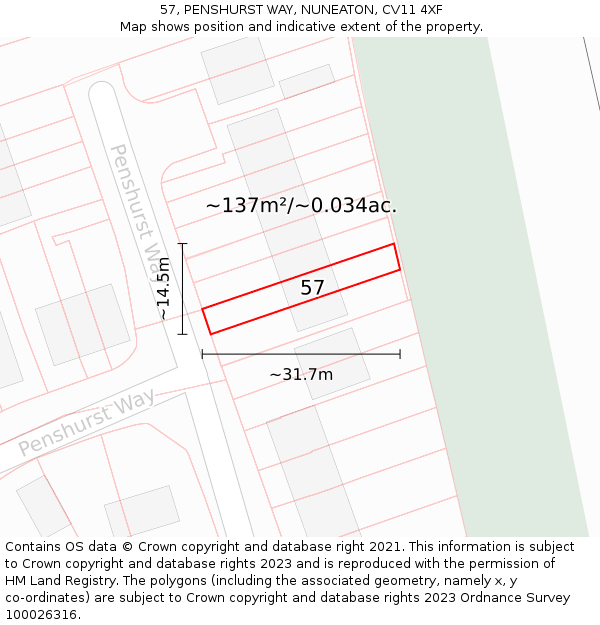 57, PENSHURST WAY, NUNEATON, CV11 4XF: Plot and title map