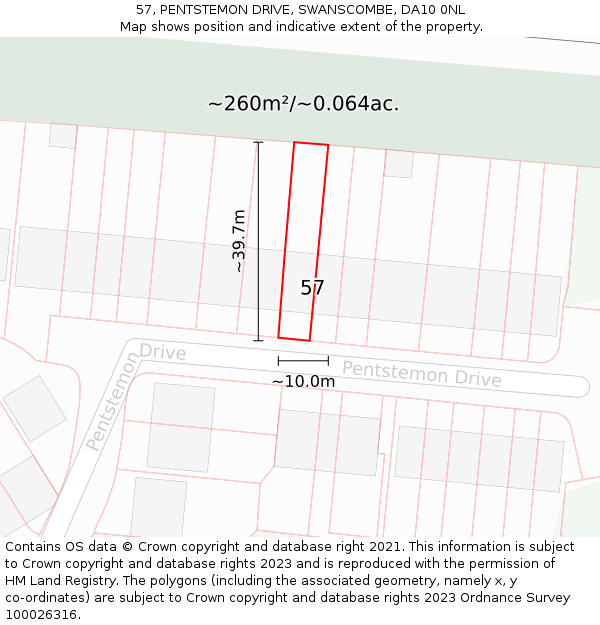 57, PENTSTEMON DRIVE, SWANSCOMBE, DA10 0NL: Plot and title map
