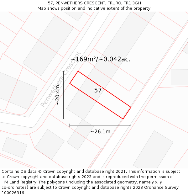57, PENWETHERS CRESCENT, TRURO, TR1 3GH: Plot and title map