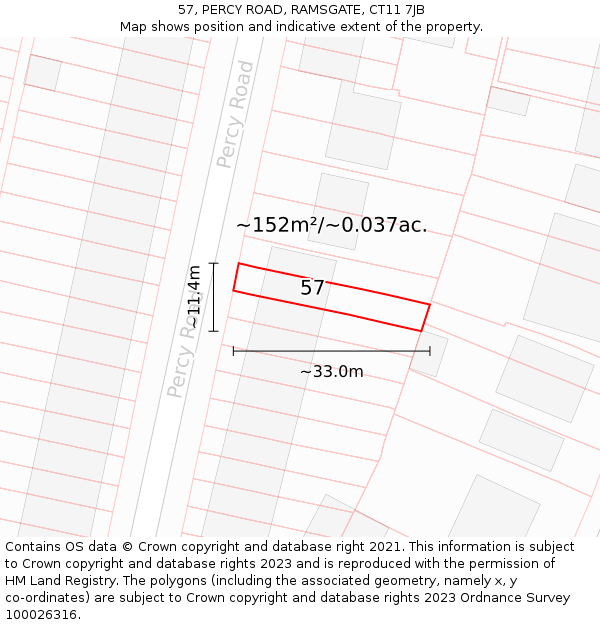 57, PERCY ROAD, RAMSGATE, CT11 7JB: Plot and title map