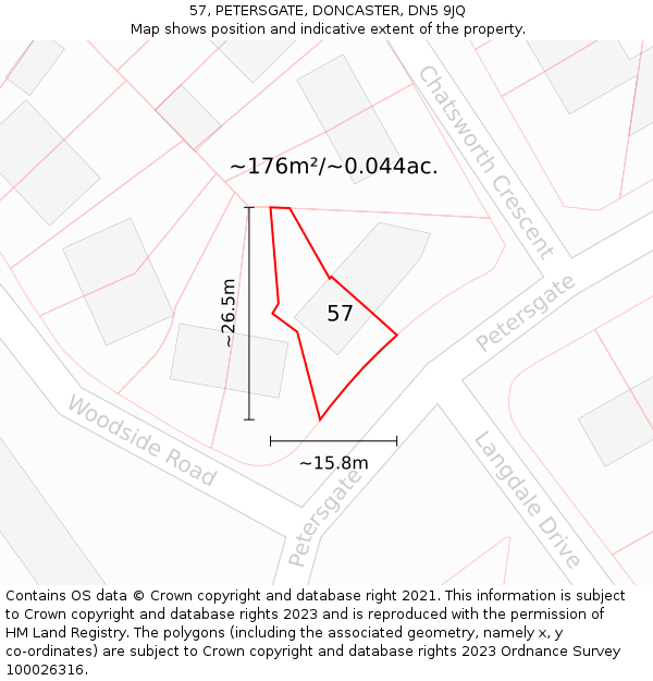 57, PETERSGATE, DONCASTER, DN5 9JQ: Plot and title map