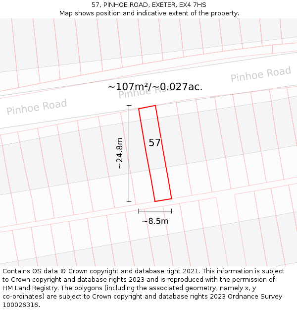 57, PINHOE ROAD, EXETER, EX4 7HS: Plot and title map