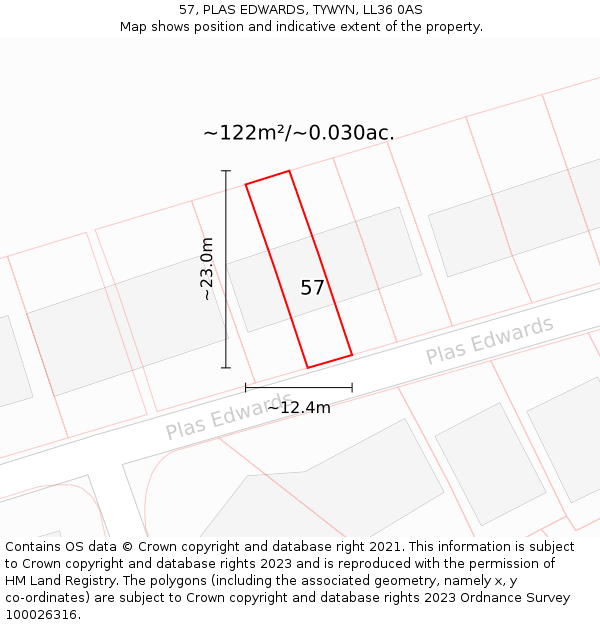 57, PLAS EDWARDS, TYWYN, LL36 0AS: Plot and title map
