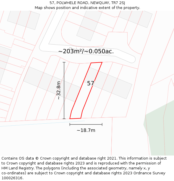 57, POLWHELE ROAD, NEWQUAY, TR7 2SJ: Plot and title map