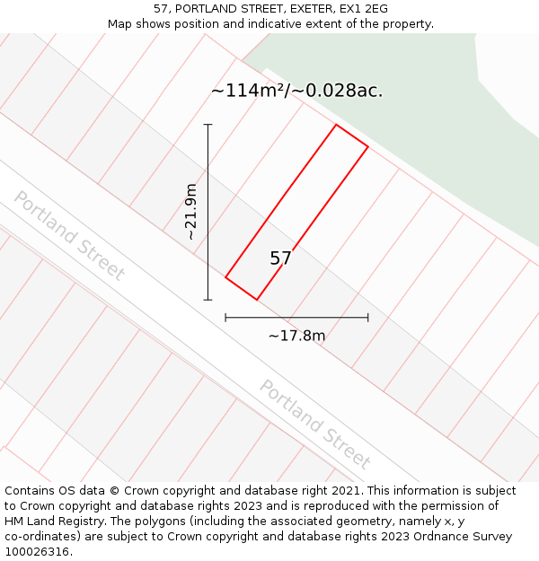 57, PORTLAND STREET, EXETER, EX1 2EG: Plot and title map
