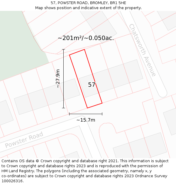 57, POWSTER ROAD, BROMLEY, BR1 5HE: Plot and title map
