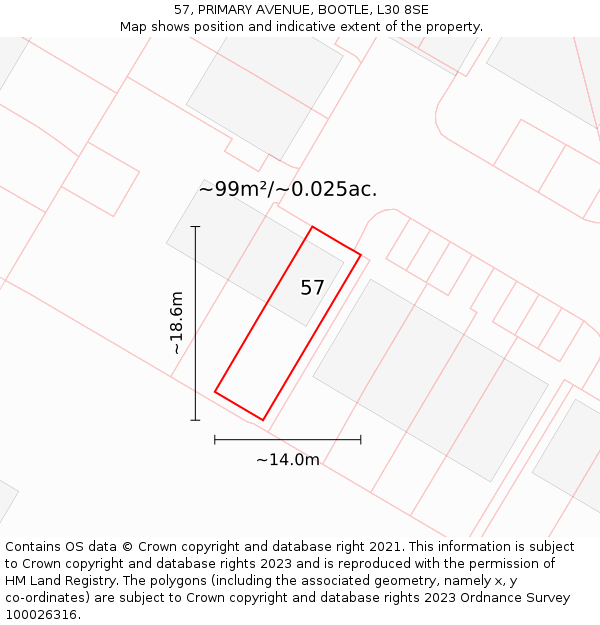 57, PRIMARY AVENUE, BOOTLE, L30 8SE: Plot and title map