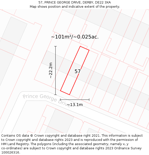 57, PRINCE GEORGE DRIVE, DERBY, DE22 3XA: Plot and title map