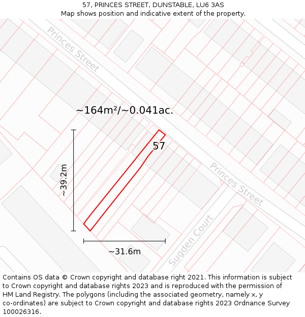 57, PRINCES STREET, DUNSTABLE, LU6 3AS: Plot and title map