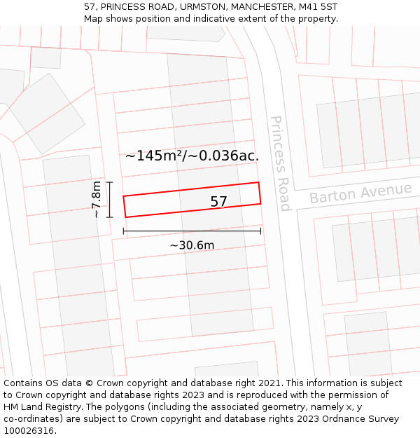 57, PRINCESS ROAD, URMSTON, MANCHESTER, M41 5ST: Plot and title map