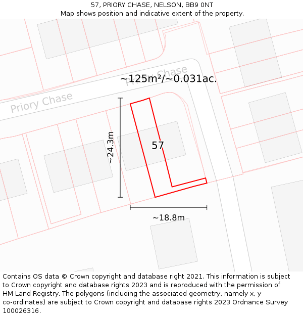 57, PRIORY CHASE, NELSON, BB9 0NT: Plot and title map