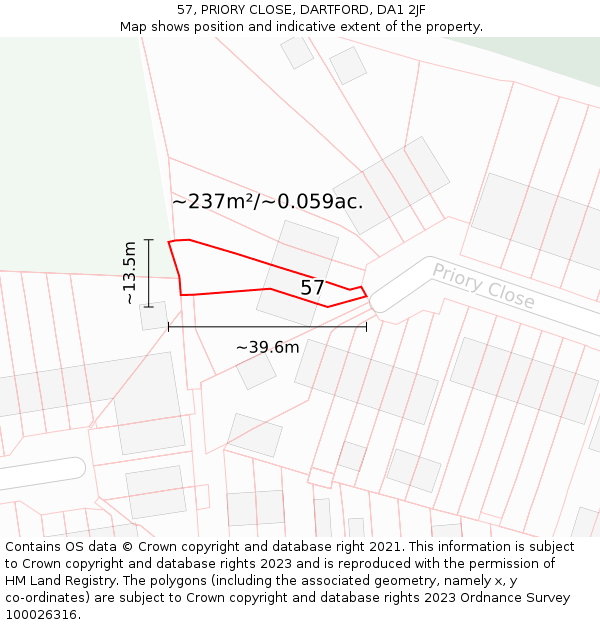57, PRIORY CLOSE, DARTFORD, DA1 2JF: Plot and title map
