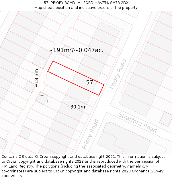 57, PRIORY ROAD, MILFORD HAVEN, SA73 2DX: Plot and title map