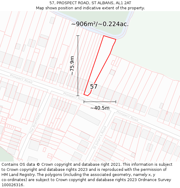 57, PROSPECT ROAD, ST ALBANS, AL1 2AT: Plot and title map