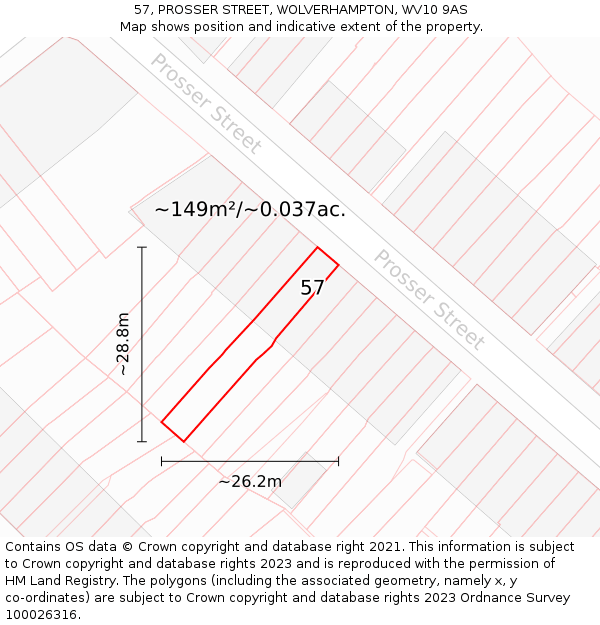 57, PROSSER STREET, WOLVERHAMPTON, WV10 9AS: Plot and title map