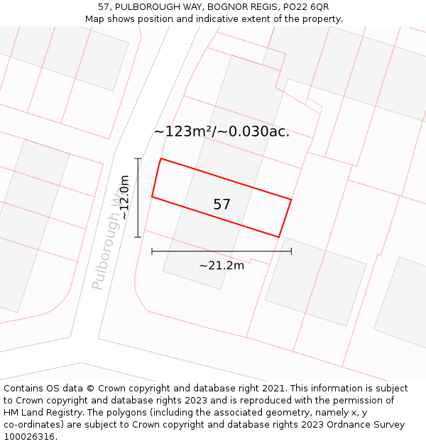 57, PULBOROUGH WAY, BOGNOR REGIS, PO22 6QR: Plot and title map
