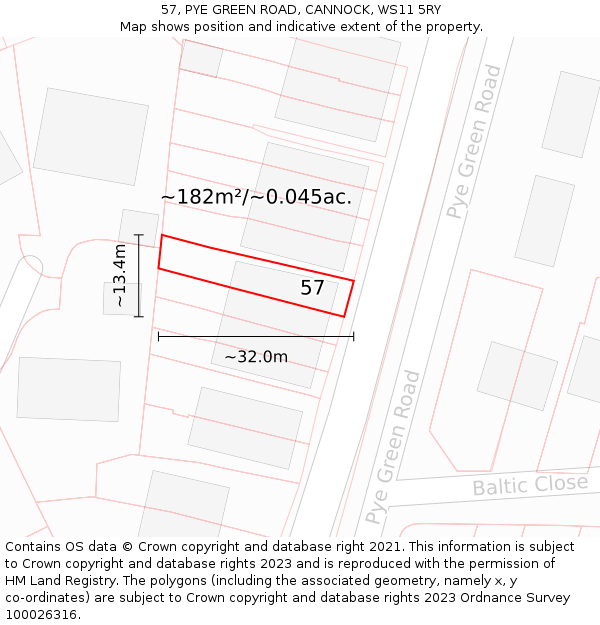 57, PYE GREEN ROAD, CANNOCK, WS11 5RY: Plot and title map