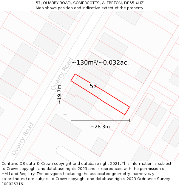 57, QUARRY ROAD, SOMERCOTES, ALFRETON, DE55 4HZ: Plot and title map