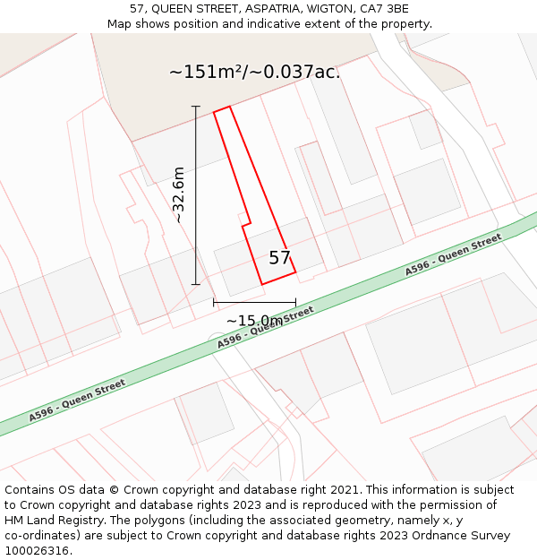 57, QUEEN STREET, ASPATRIA, WIGTON, CA7 3BE: Plot and title map