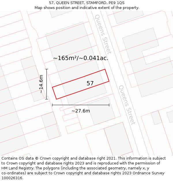 57, QUEEN STREET, STAMFORD, PE9 1QS: Plot and title map