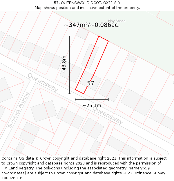 57, QUEENSWAY, DIDCOT, OX11 8LY: Plot and title map