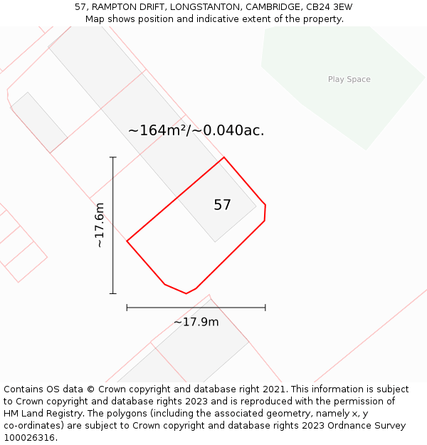 57, RAMPTON DRIFT, LONGSTANTON, CAMBRIDGE, CB24 3EW: Plot and title map