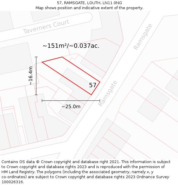 57, RAMSGATE, LOUTH, LN11 0NG: Plot and title map