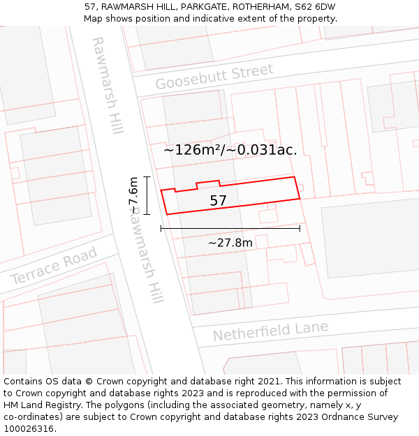 57, RAWMARSH HILL, PARKGATE, ROTHERHAM, S62 6DW: Plot and title map