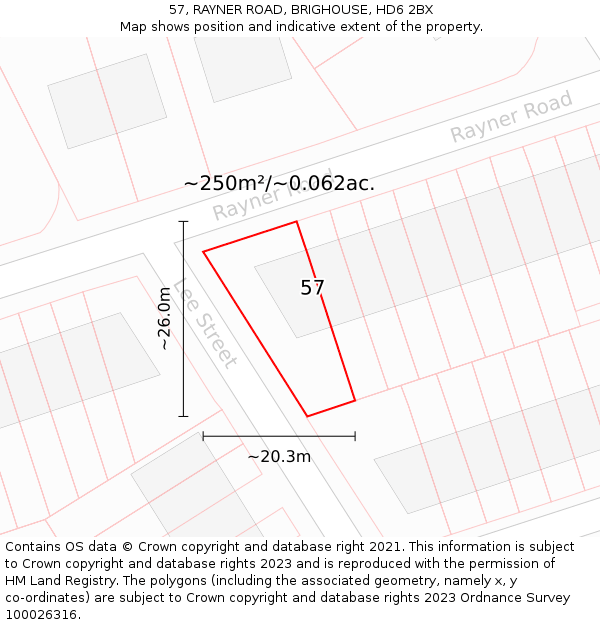 57, RAYNER ROAD, BRIGHOUSE, HD6 2BX: Plot and title map