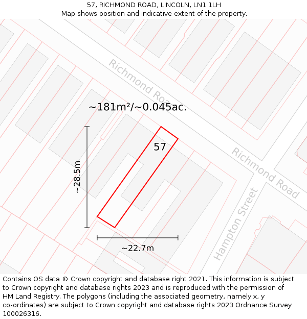 57, RICHMOND ROAD, LINCOLN, LN1 1LH: Plot and title map