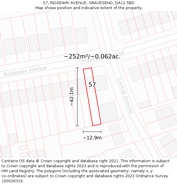 57, RIDGEWAY AVENUE, GRAVESEND, DA12 5BD: Plot and title map