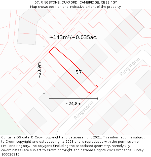 57, RINGSTONE, DUXFORD, CAMBRIDGE, CB22 4GY: Plot and title map