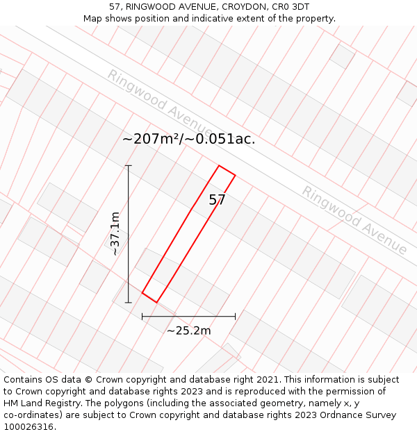57, RINGWOOD AVENUE, CROYDON, CR0 3DT: Plot and title map