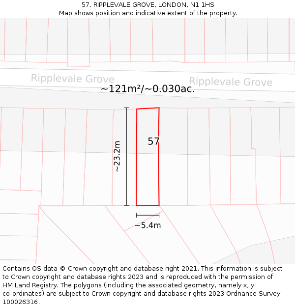 57, RIPPLEVALE GROVE, LONDON, N1 1HS: Plot and title map