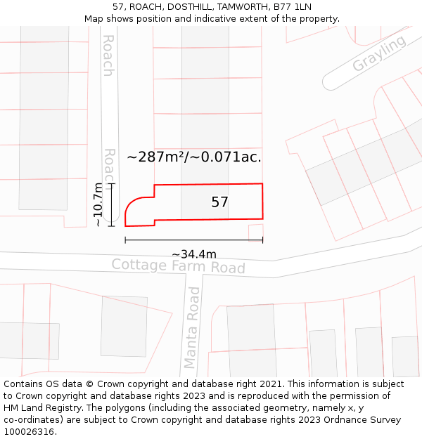 57, ROACH, DOSTHILL, TAMWORTH, B77 1LN: Plot and title map