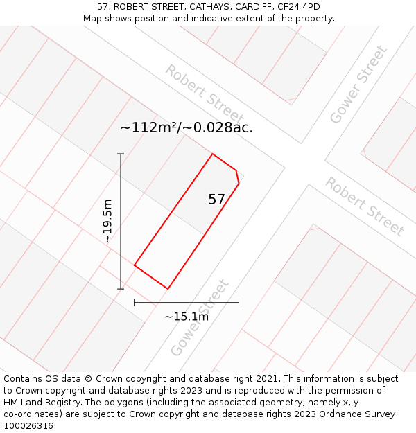 57, ROBERT STREET, CATHAYS, CARDIFF, CF24 4PD: Plot and title map