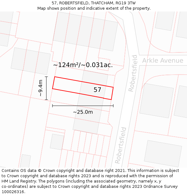 57, ROBERTSFIELD, THATCHAM, RG19 3TW: Plot and title map