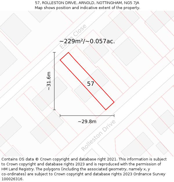 57, ROLLESTON DRIVE, ARNOLD, NOTTINGHAM, NG5 7JA: Plot and title map