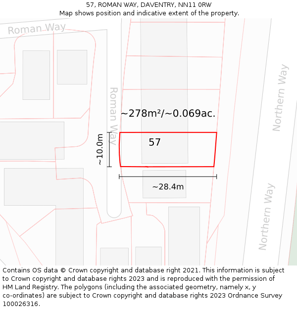 57, ROMAN WAY, DAVENTRY, NN11 0RW: Plot and title map