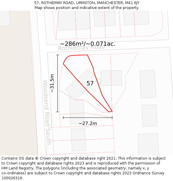 57, ROTHIEMAY ROAD, URMSTON, MANCHESTER, M41 6JY: Plot and title map