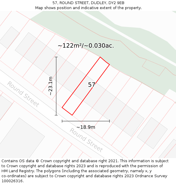 57, ROUND STREET, DUDLEY, DY2 9EB: Plot and title map