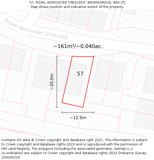 57, ROYAL WORCESTER CRESCENT, BROMSGROVE, B60 2TJ: Plot and title map