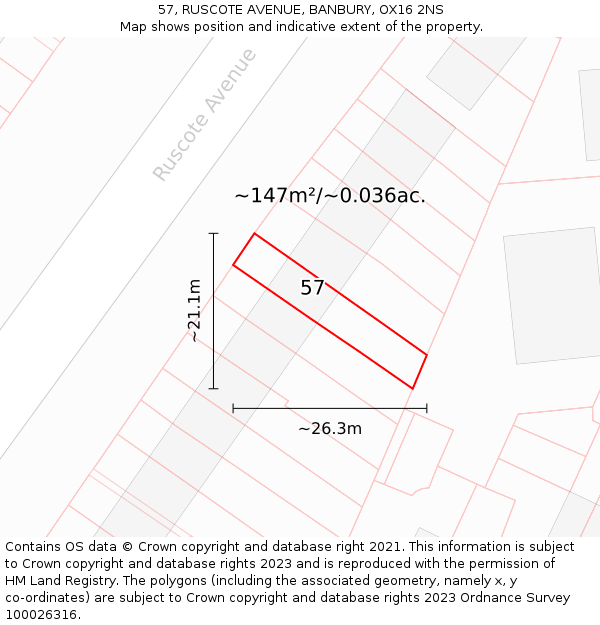 57, RUSCOTE AVENUE, BANBURY, OX16 2NS: Plot and title map