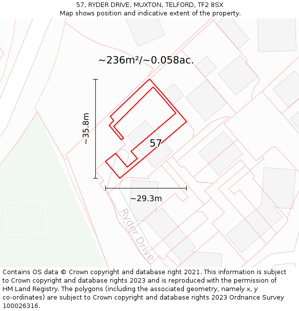 57, RYDER DRIVE, MUXTON, TELFORD, TF2 8SX: Plot and title map